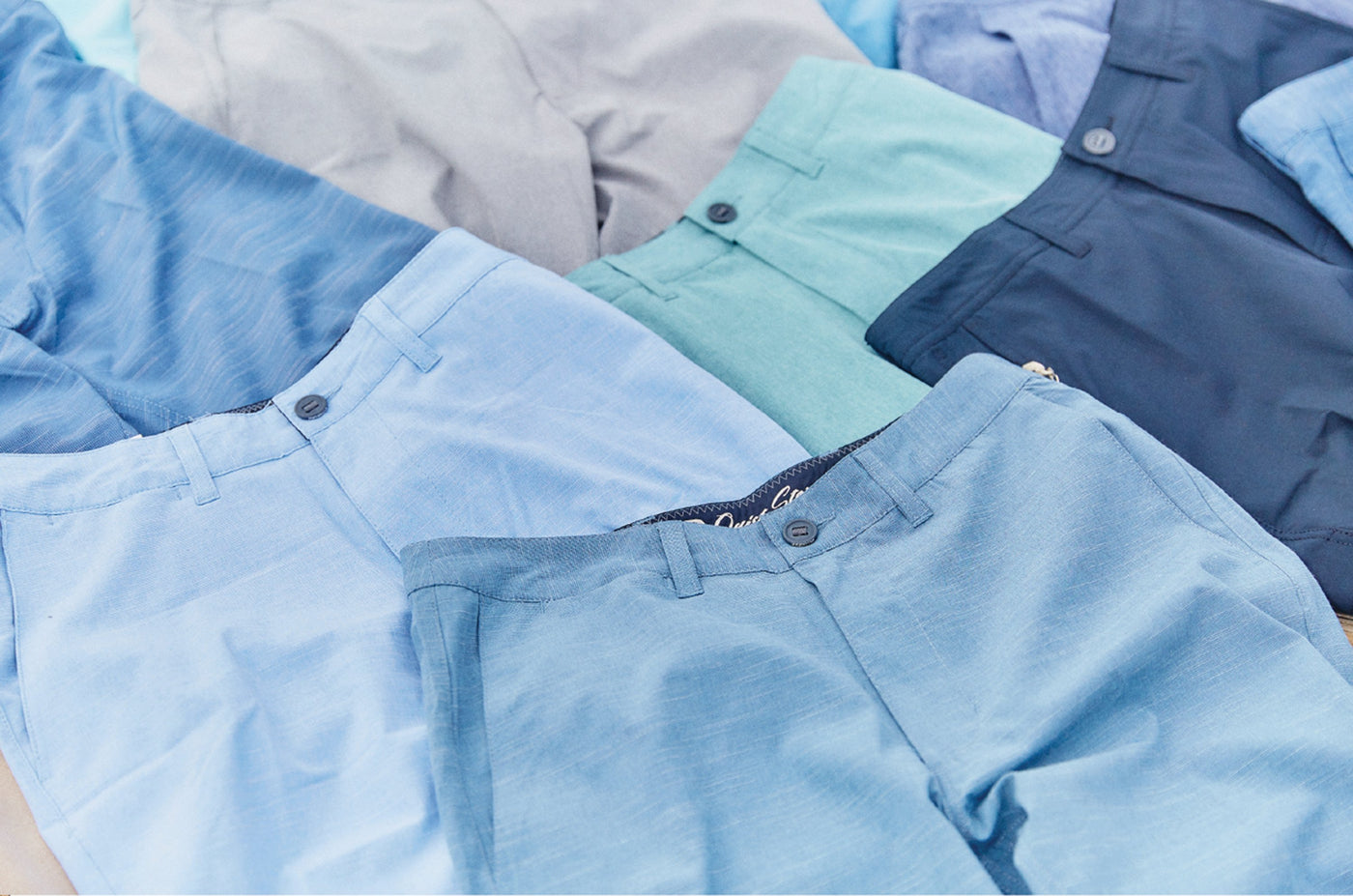An assortment of shorts showing various colors.