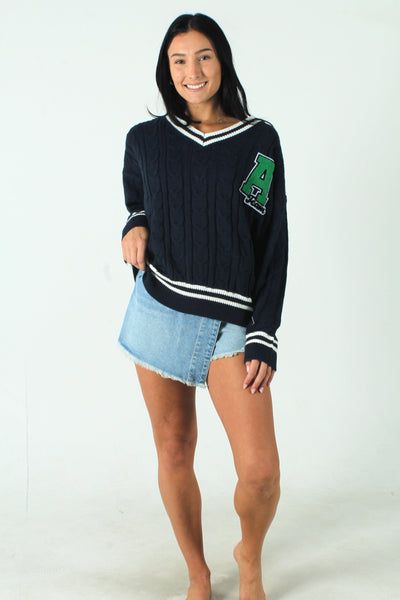 KLESIS GEN-Women's NAVY / S So Varsity Cable Knit Sweater