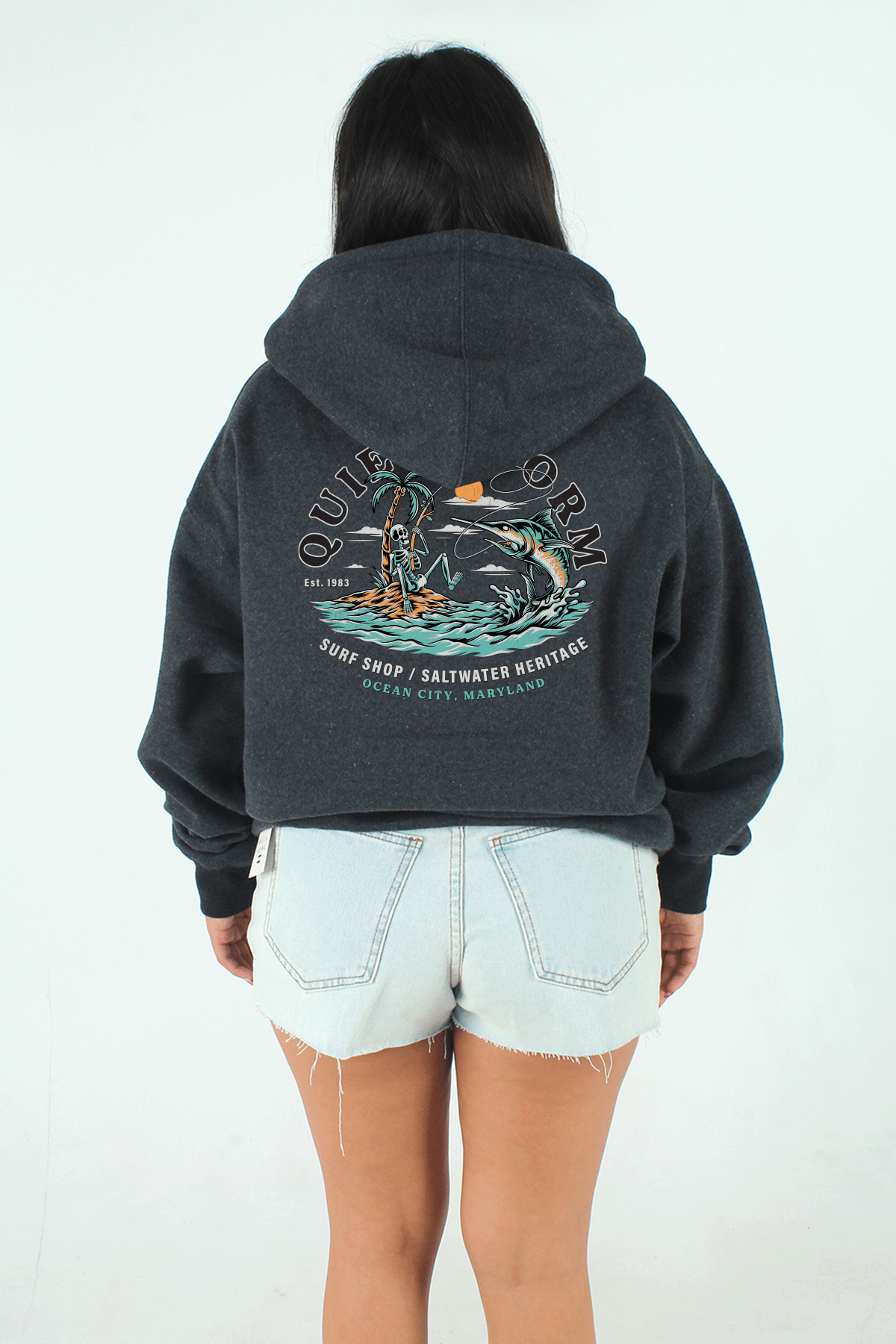 00’s Phenomenon Thunder Hooded Scalf Skeleton Marlin Pullover Hoodie – Quiet Storm Surf Shop
