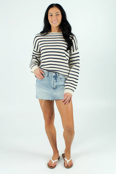 BLUPEP GEN-Women's IVORY / S Striped Crew Sweater