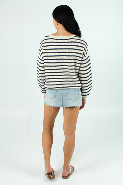 BLUPEP GEN-Women's Striped Crew Sweater