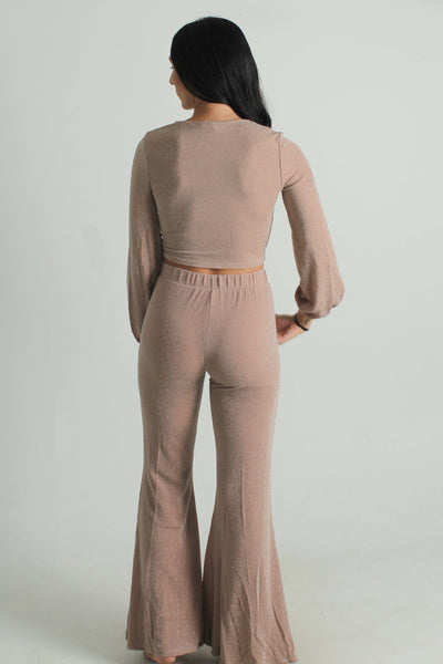 BYTOGET GEN-Women's Shimmery Long Sleeve Crop Top