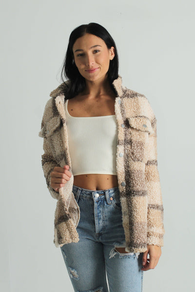 HYFVE GEN-Women's MOCHA / S Plaid Teddy Fur Jacket