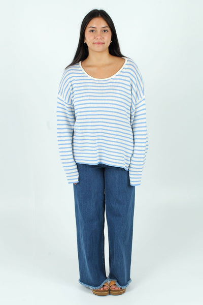 MIRACL GEN-Women's CREAM/SKY BLUE / XS/S Striped Lightweight Sweater