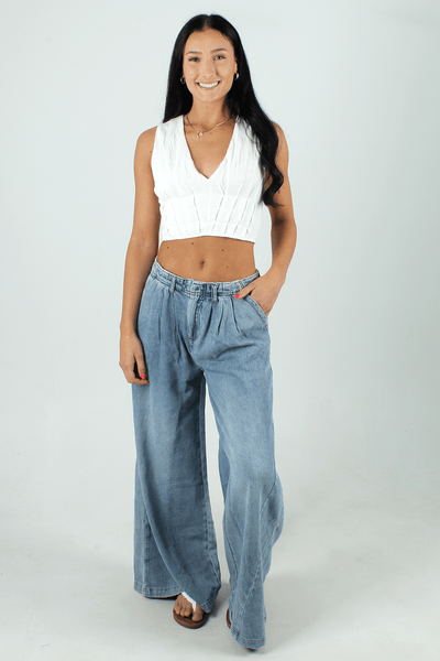 MUSSEE GEN-Women's OFF WHITE / S Violet Plunge Crop Top