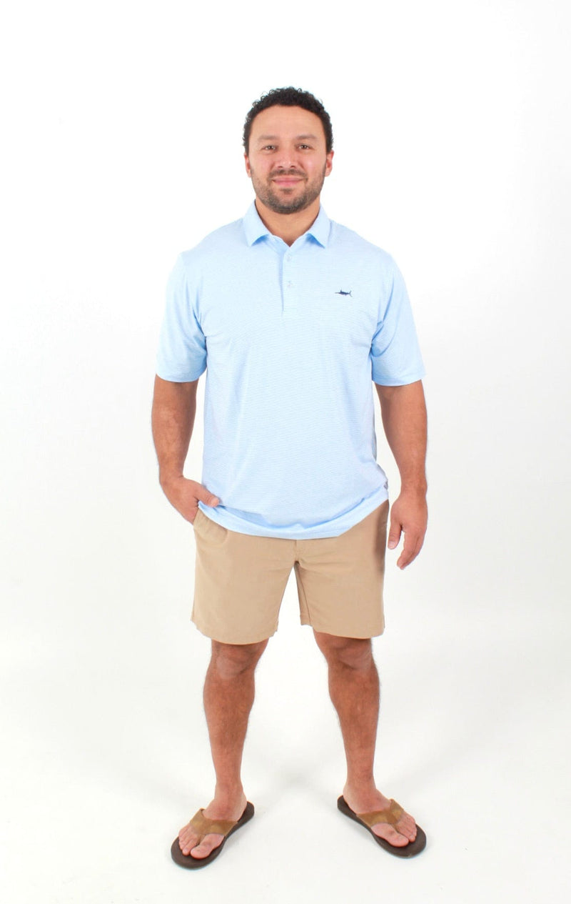 QSSS/ANCHBOY Mens BABY BLUE/WHT / S Anchor Boys Stripe Marlin Tech Polo