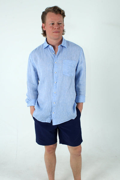 QSSS/ANCHBOY GEN-Men's MEDIUM BLUE / S Anchor Boys Linen Long Sleeve Shirt