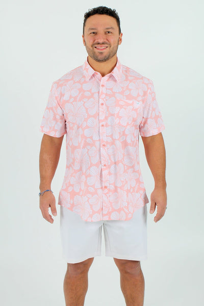 QSSS/ANCHBOY GEN-Men's PINK / S Anchor Boys Pink Hibiscus Tech Button Front