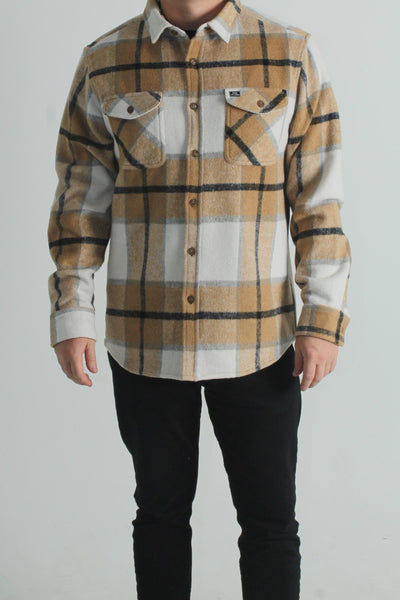 QSSS/CLOTHO GEN-Men's NATURAL/WHITE / S Heavyweight Plaid Long-Sleeve Flannel