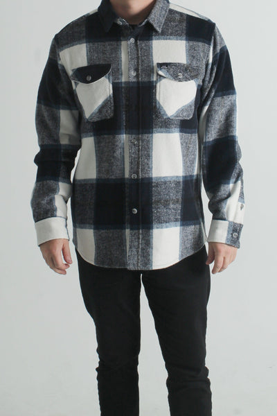 QSSS/CLOTHO GEN-Men's NAVY/WHITE / S Heavyweight Plaid Long-Sleeve Flannel