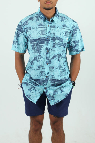 QSSS/EASYPROMO GEN-Men's BLUE / S Quiet Storm Monstera Palm Button Up