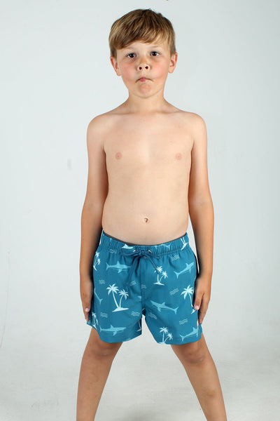QSSS/EASYPROMO Kids TEAL / 4 Boys Quiet Storm Shark Wavy Palm Volley