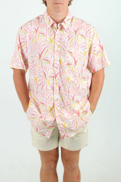 QSSS/FRATDADDY GEN-Men's PINK / S Frat Daddy Pink Palms Short Sleeve Woven