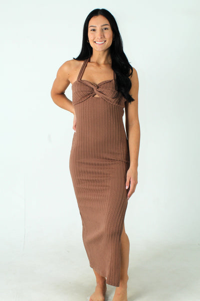 QSSS/ILLA GEN-Women's BROWN / S Frankie Knit Twist Maxi Dress