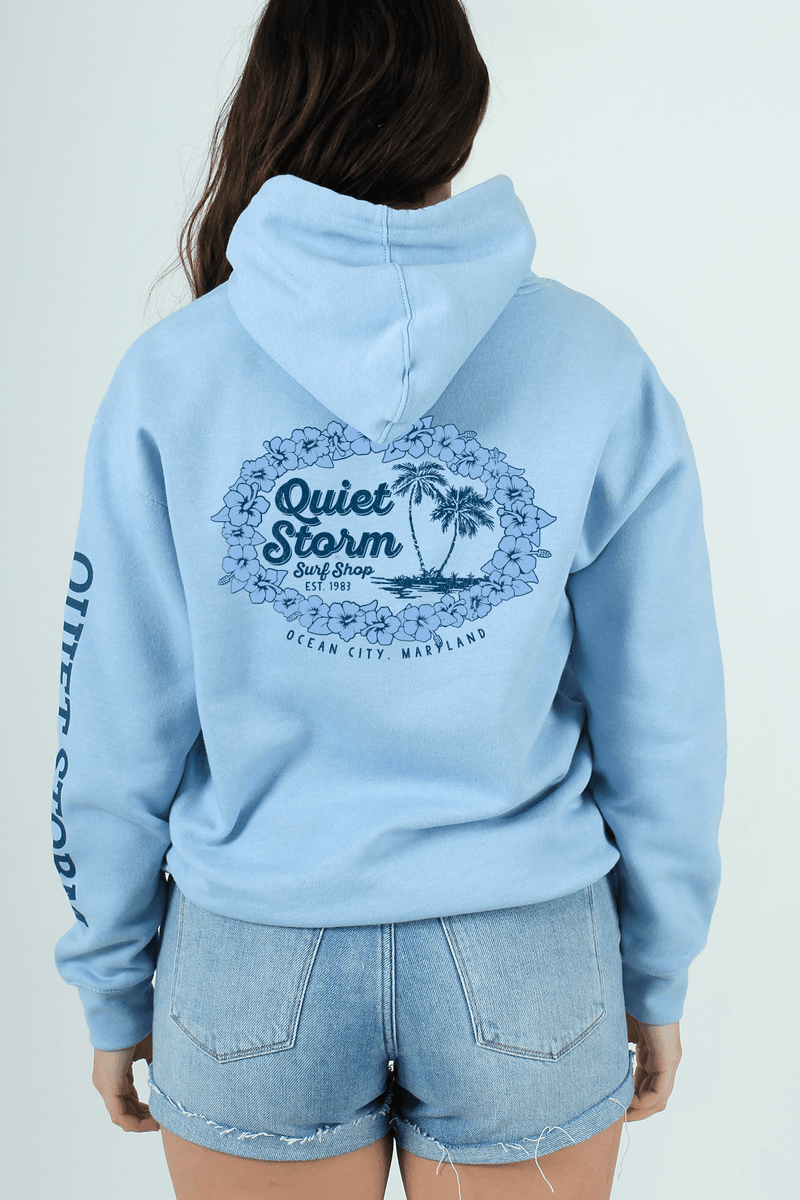 QSSS/PP Unisex BABY BLUE HTHR / S Hibiscus Palm Oval Hoodie