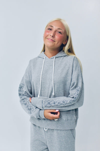 QSSS/REFLEX GEN-Women's LT GREY / XS Women's Hibiscus Embroidered Sleeve Hoodie