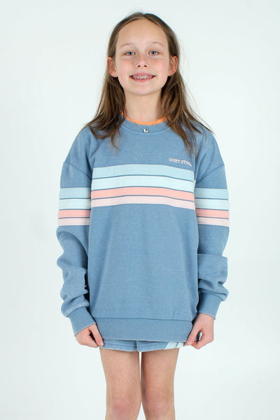 QSSS/REFLEX Kids PROVINCIAL BLUE / XS Girls' Striped Crew Fleece