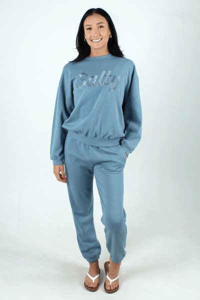 QSSS/REFLEX GEN-Women's PROVINCIAL BLUE / XS "Salty" Tonal Embroidered Boxy Crewneck Fleece