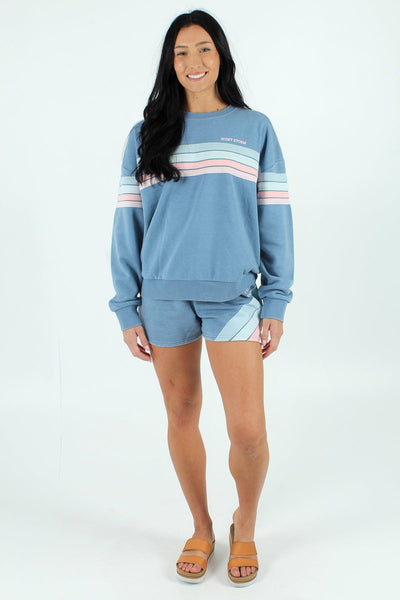 QSSS/REFLEX GEN-Women's PROVINCIAL BLUE / XS Striped Pullover Crewneck Fleece