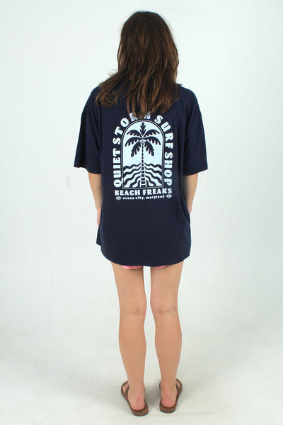 QSSS/WPRINT Womens NAVY / XS Palm View Oversized Short Sleeve Tee