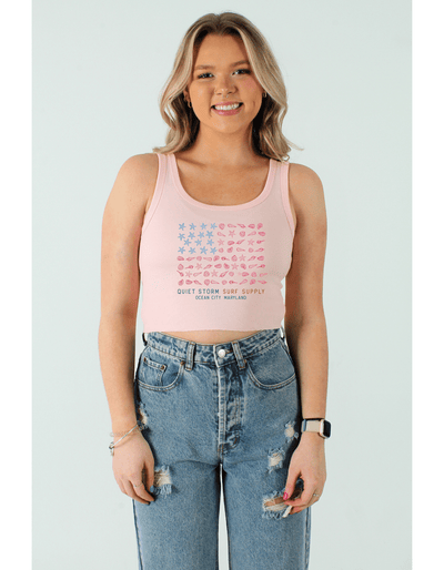 QSSS/WPRINT GEN-Women's PINK / XS Shell Flag Crop Tank Top