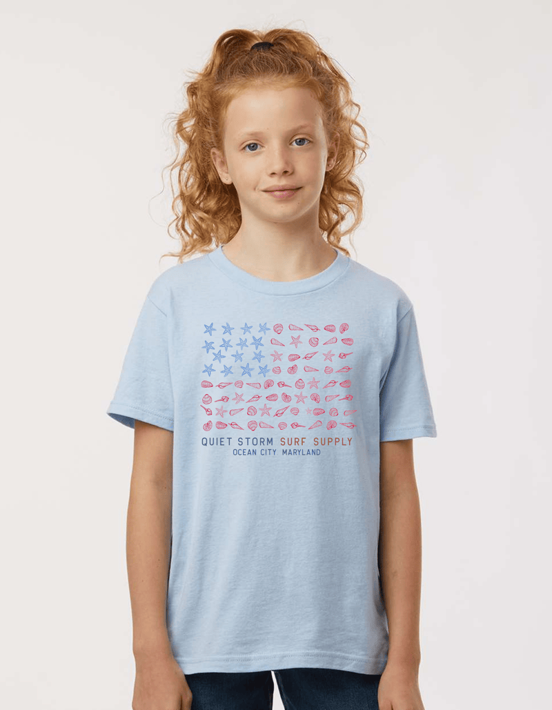 QSSS/YPRINT Kids BABY BLUE / XS Youth Shell Flag Short Sleeve Tee