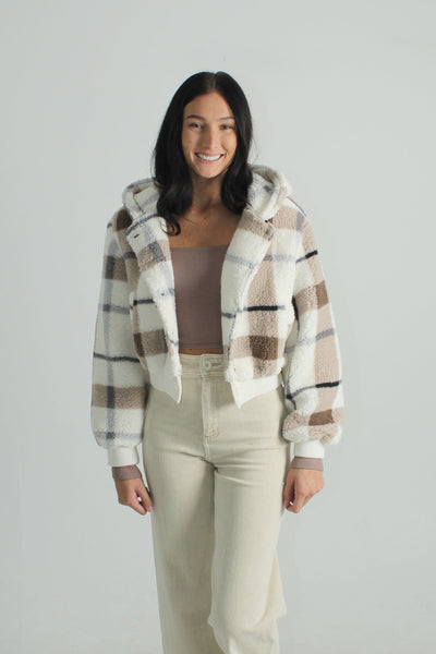 REFLEX GEN-Women's IVORY / S Plaid Sherpa Button Front Jacket