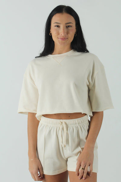 SIGNAT GEN-Women's CREAM / S So Cozy Short Sleeve Fleece Top