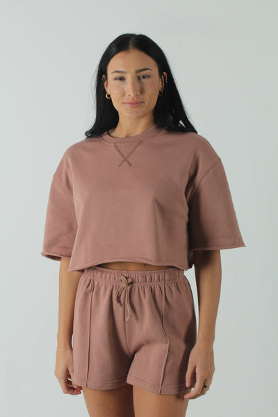 SIGNAT GEN-Women's MOCHA / S So Cozy Short Sleeve Fleece Top