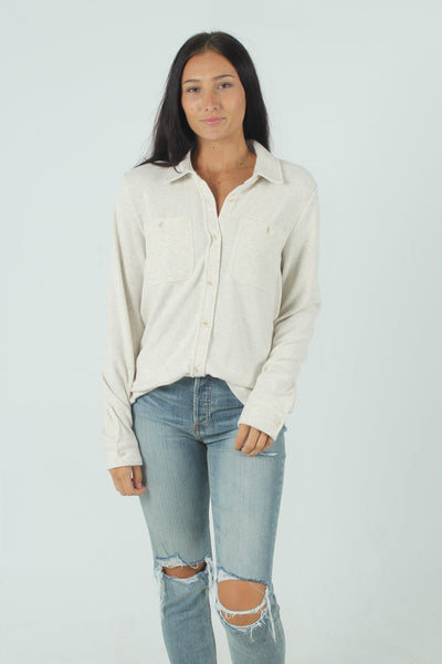 THRSUP GEN-Women's HTHR OATMEAL / S Lewis Cotton Button Front Shirt
