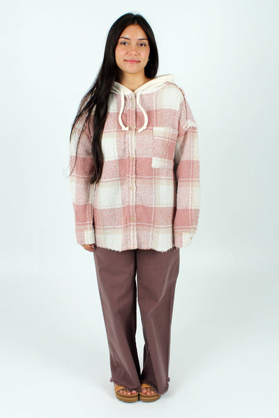 VERYJ GEN-Women's BLUSH / S Plaid Vibes Oversized Shacket