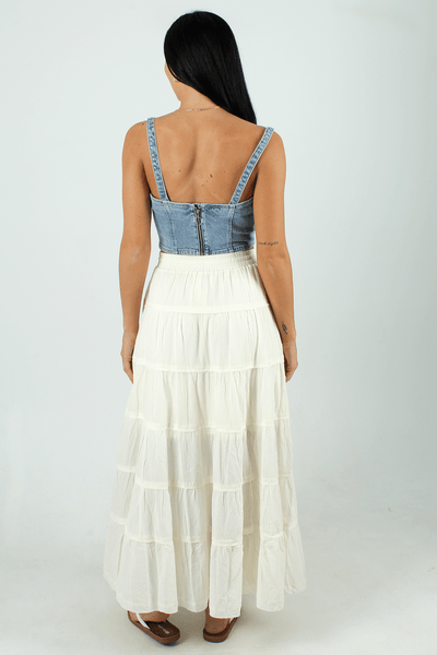 WISHLI GEN-Women's Cotton Tiered Maxi Skirt