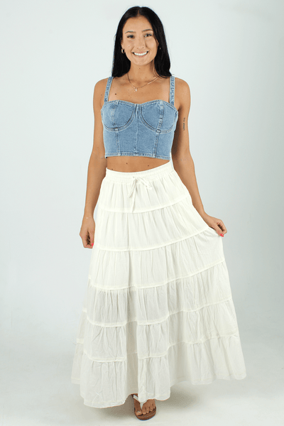 WISHLI GEN-Women's CREAM / S Cotton Tiered Maxi Skirt