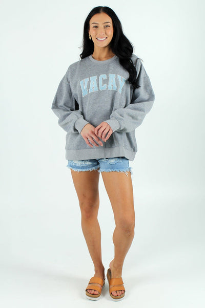 WISHLI GEN-Women's GREY/BLUE / S Vacay Flocked Crew Fleece