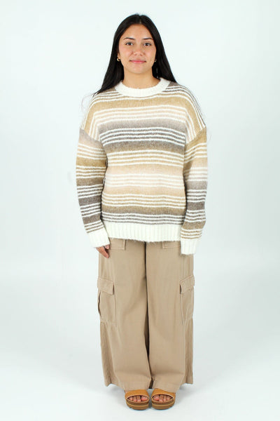 WISHLI GEN-Women's MOCHA COMBO / S Striped Gradient Sweater