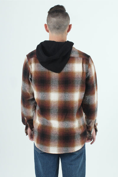 QSSS/CLOTHO GEN-Men's Heavyweight Hooded Plaid Long-Sleeve Flannel