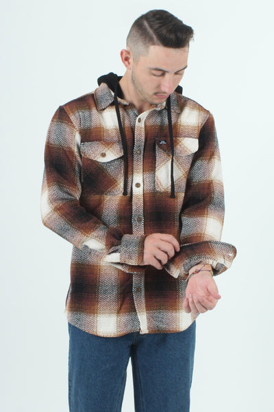 QSSS/CLOTHO GEN-Men's Heavyweight Hooded Plaid Long-Sleeve Flannel